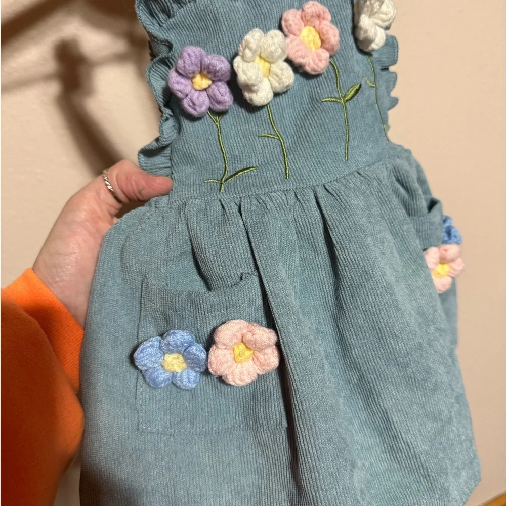 SHEIN Kids Teal Dress with Pastel‎ Floral Accents